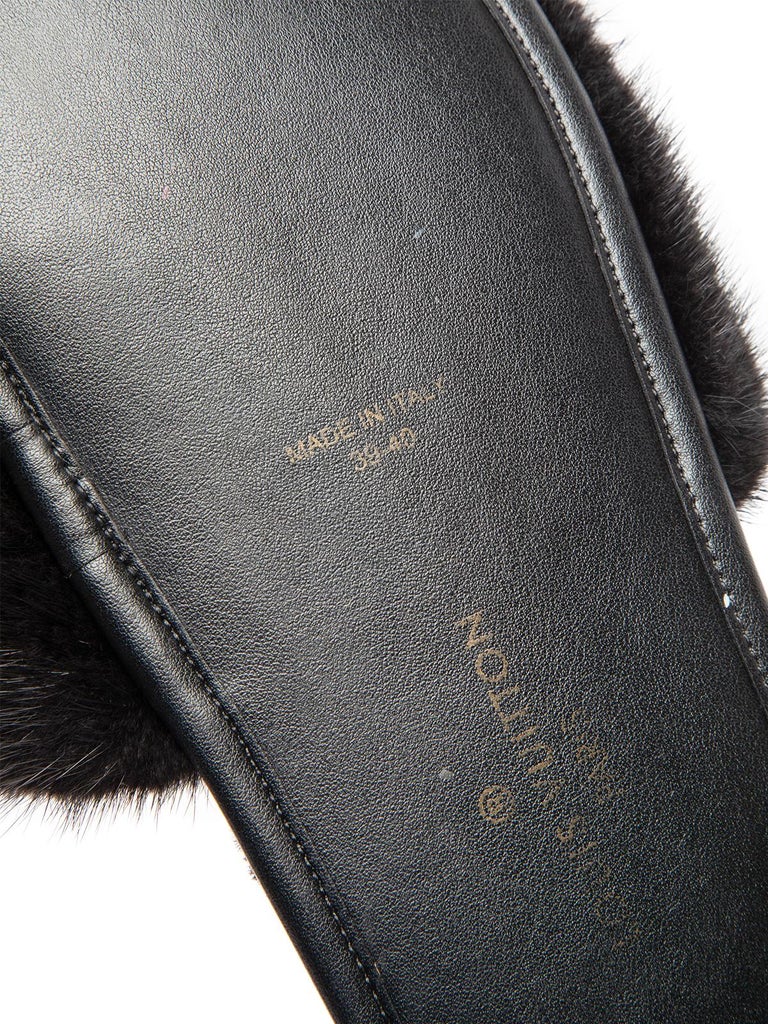 LV mirrored quality mink fur slippers