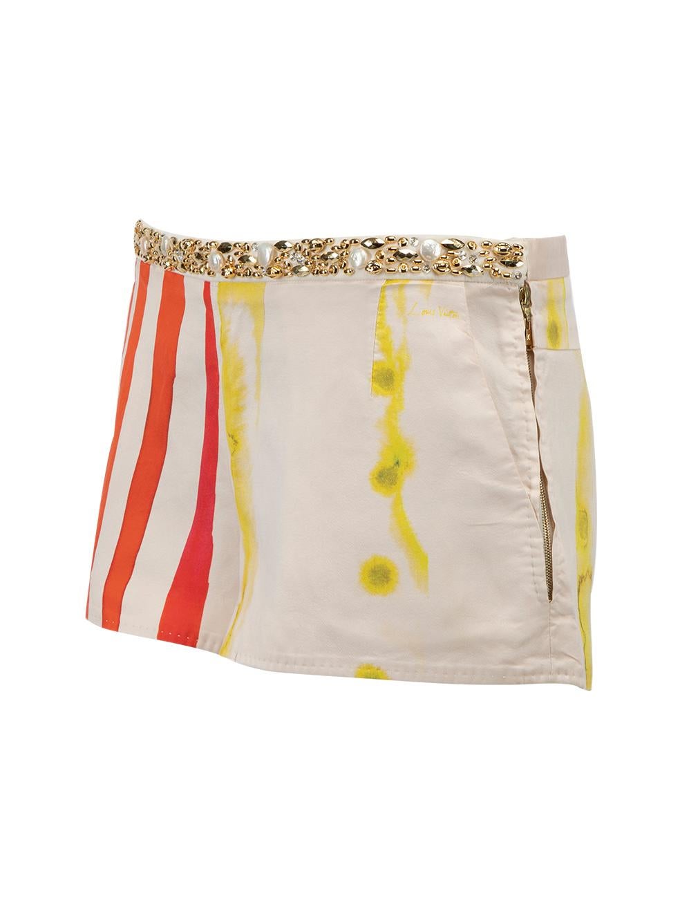 Pre-Loved Louis Vuitton Women's Multicolour Silk Ultra Mini Shorts with Embellis 1