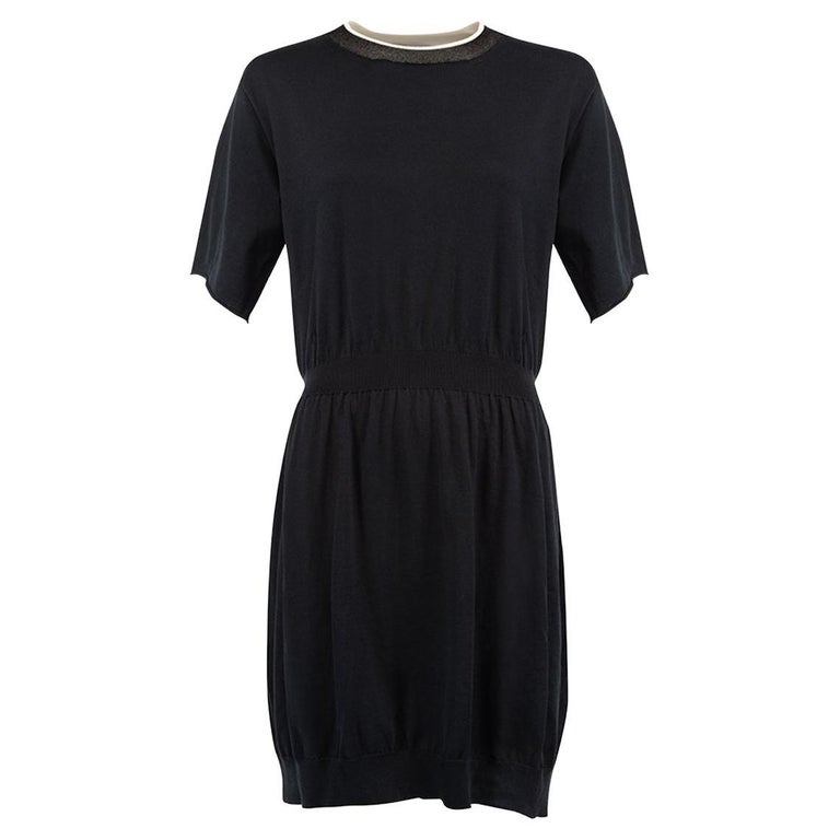 Pre-Loved Louis Vuitton Women's Navy Blue Stretch Knit Metallic Trim Dress  For Sale at 1stDibs