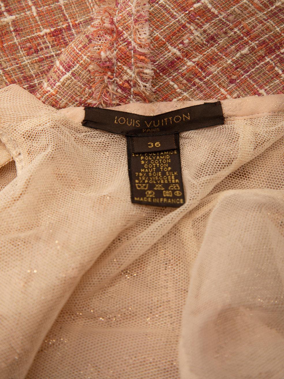 Pre-Loved Louis Vuitton Women's Pink Silk Tie Front Tweed Midi Dress 1