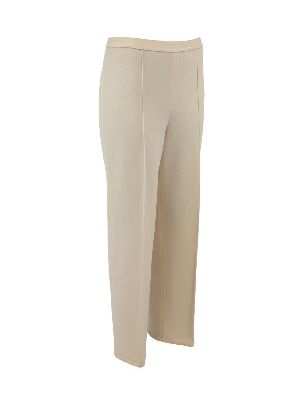 CONDITION is Very good. Minimal wear to trousers is evident. Visible stains on the leg of trousers on this used Luisa Spagnoli designer resale item. Details Cream Wool Culottes Straight leg Cropped length High rise Made in Italy Composition 100%