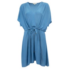 Pre-Loved Maje Women's Blue V-Neck Mini Dress with Drawstring