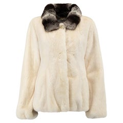 Used Pre-Loved Mala Mati Women's Cream Mink Fur Contrast Collar Coat