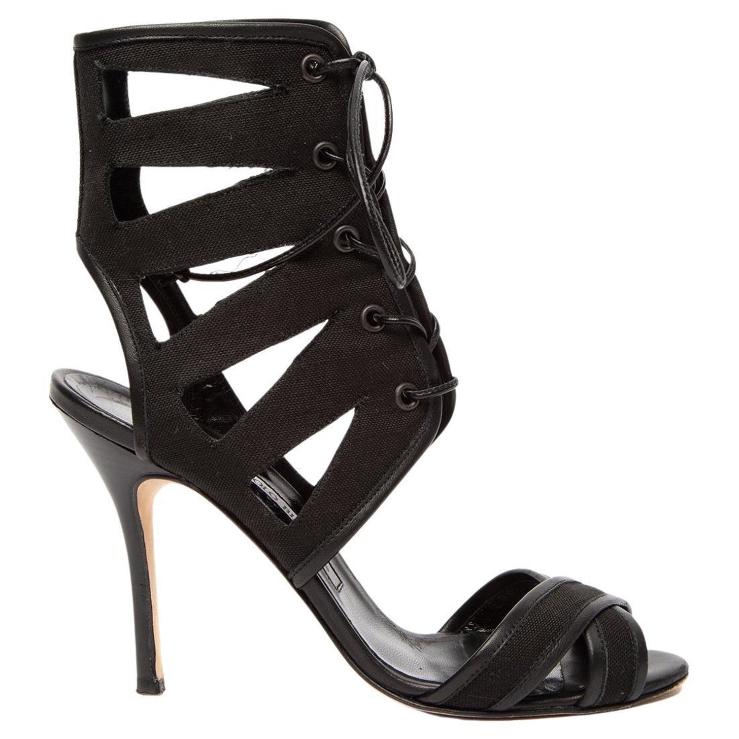Pre-Loved Manolo Blahnik Women's Caged Lace-up Heel For Sale at 1stDibs