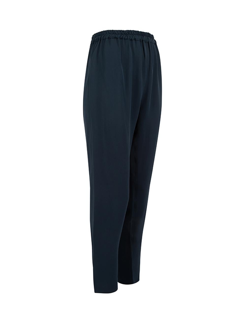 CONDITION is Very good. Hardly any visible wear to trousers is evident on this used Mansur Gavriel designer resale item. Details Navy Silk Cropped trousers Straight leg High rise Elasticated waistband Made in Italy Composition 100% Silk Care