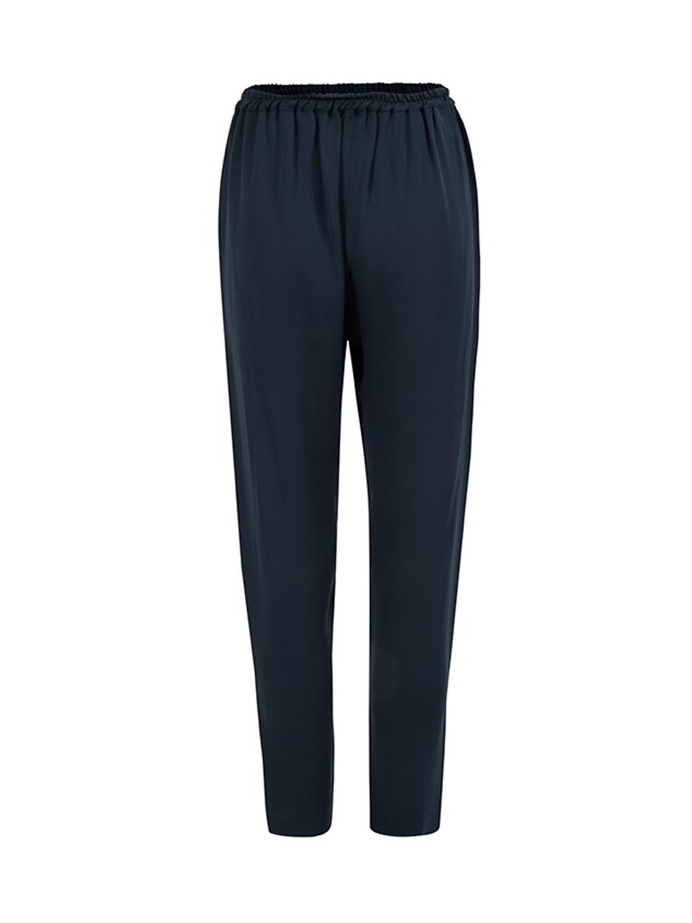 Pre-Loved Mansur Gavriel Women's Navy Silk Cropped Elasticated Trousers In Excellent Condition In London, GB