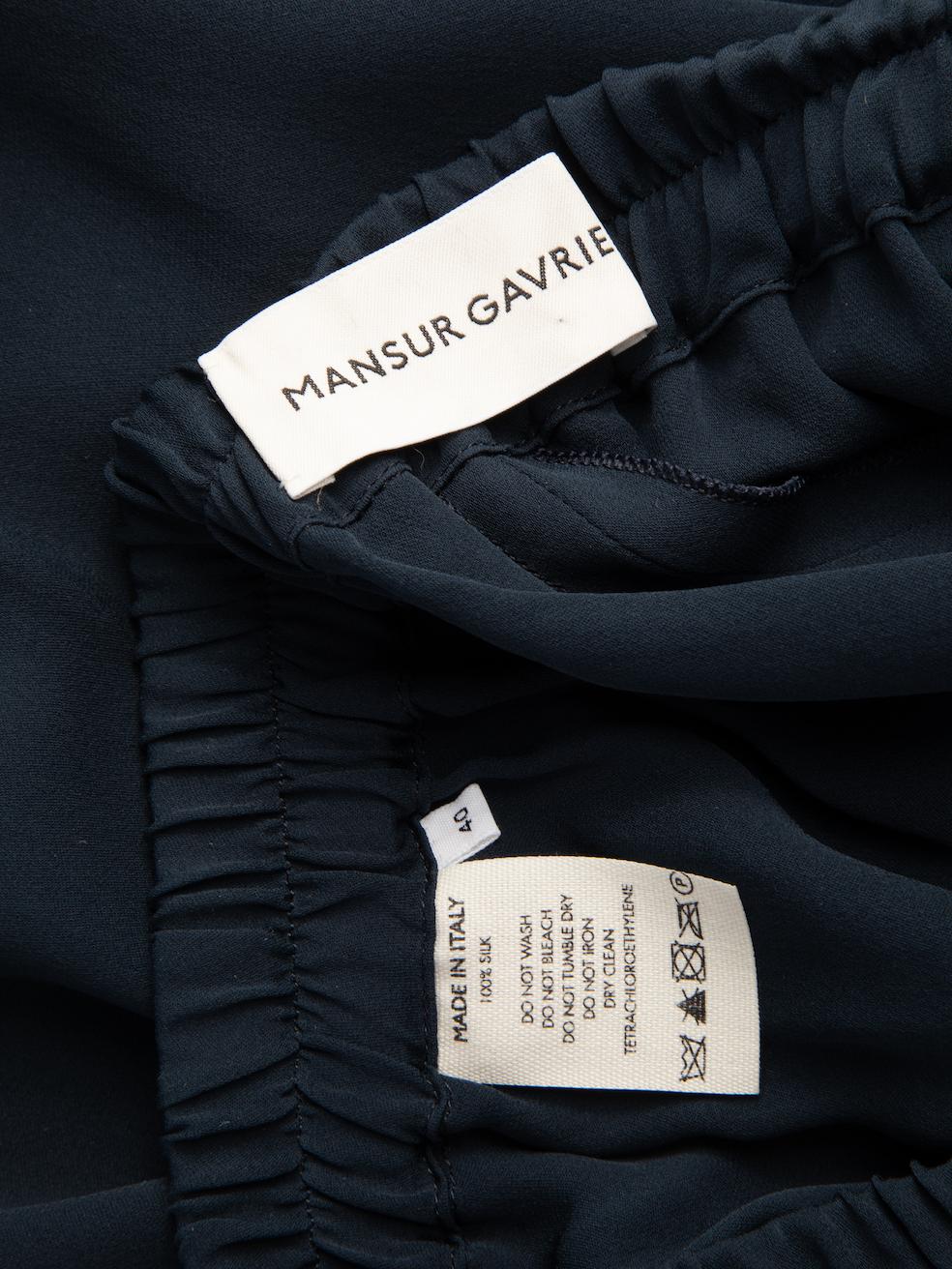 Pre-Loved Mansur Gavriel Women's Navy Silk Cropped Elasticated Trousers 1