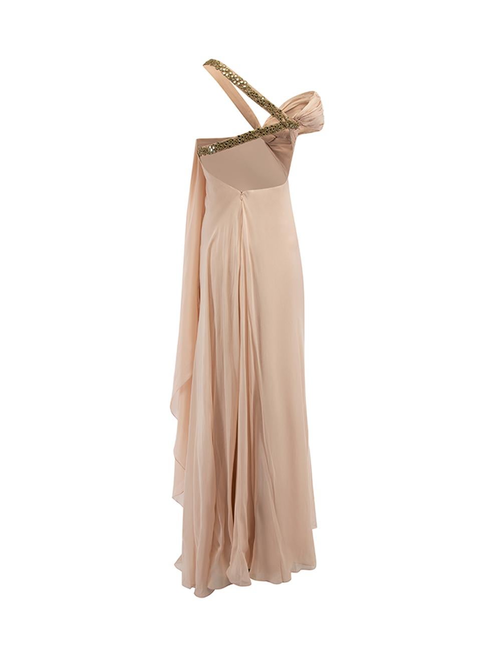 Pre-Loved Marchesa Women's Pink Asymmetric Bodice Maxi Gown In Excellent Condition In London, GB