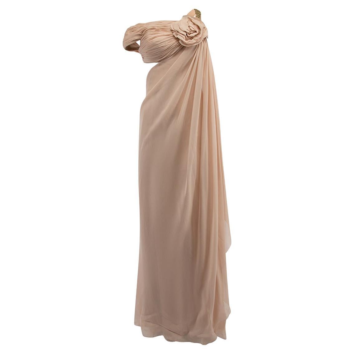 Pre-Loved Marchesa Women's Pink Asymmetric Bodice Maxi Gown