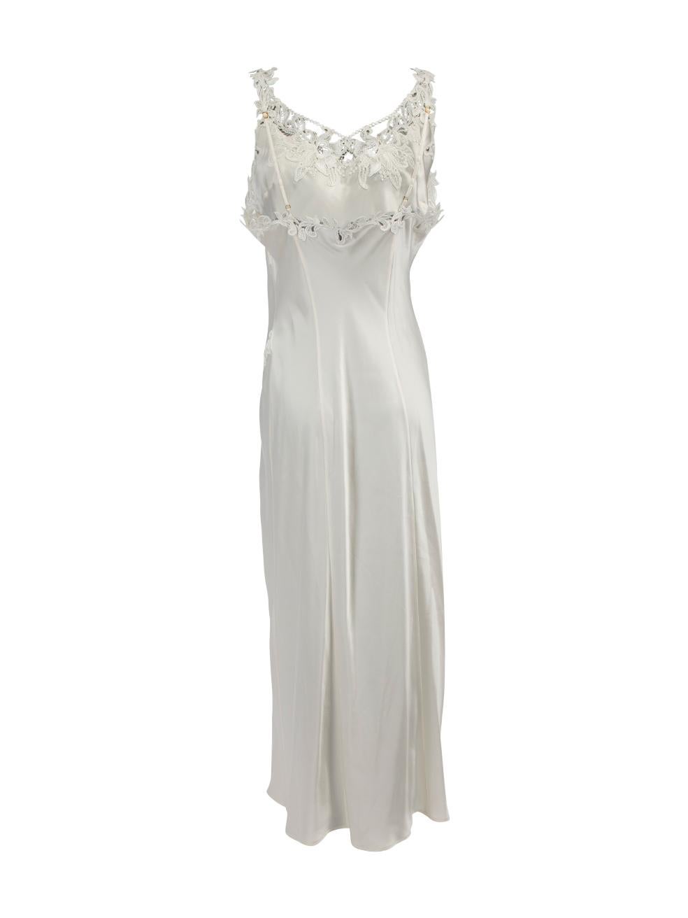 Pre-Loved Marjolaine Women's Cream Floral Lace Detail Maxi Silk Slip Dress In Excellent Condition In London, GB