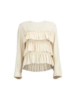 Pre-Loved Marni Women's Cream Long Sleeve Ruffle Accent Blouse