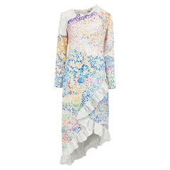 Pre-Loved Mary Katrantzou Women's Patterned Ruffle Detail Asymmetric Midi Dress