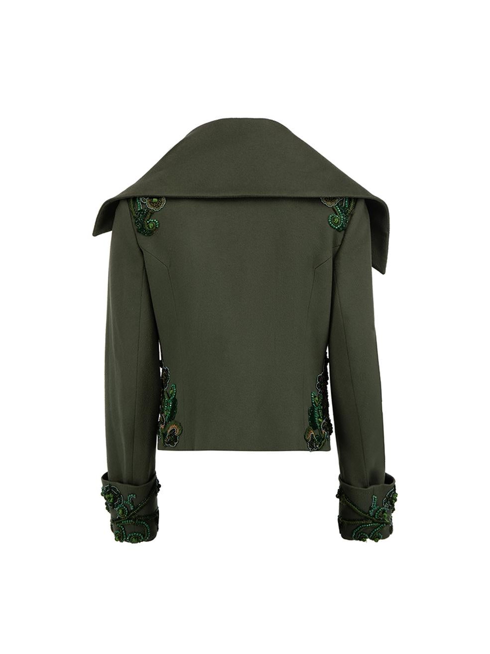 Pre-Loved Matthew Williamson Women's Green Embellished Oversized Collar Jacket In Excellent Condition In London, GB