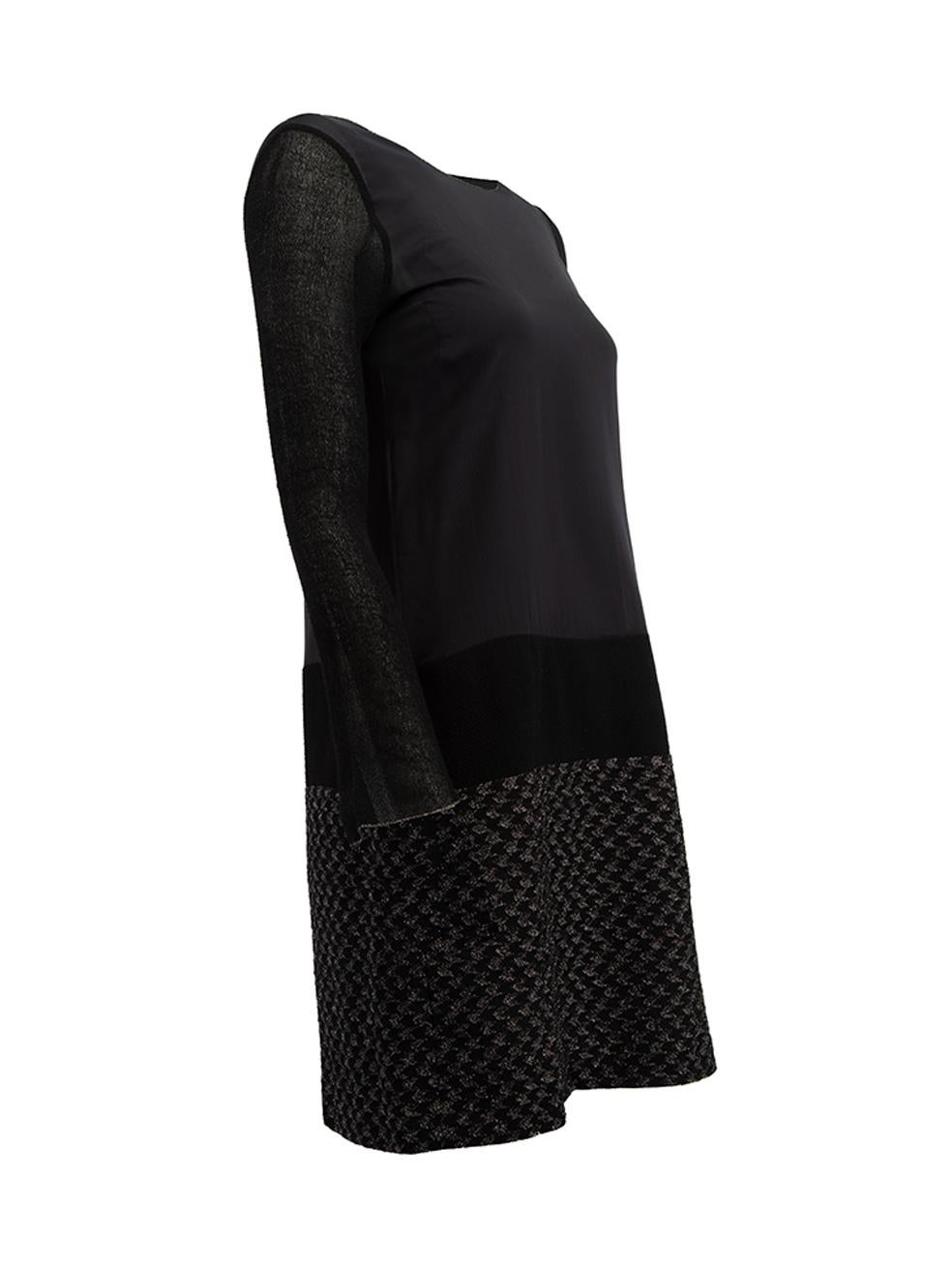 CONDITION is Very good. Hardly any visible wear to dress is evident on this used Missoni designer resale item. Details Black Synthetic Mini dress Layered mesh design Boat neckline Houndstooth panel on skirt Made in Italy Composition 42% Wool, 23%