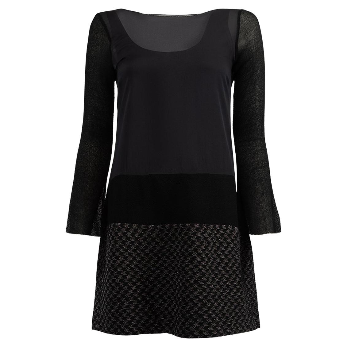Pre-Loved Missoni Women's Black Mesh Layered Houndstooth Panel Dress For Sale