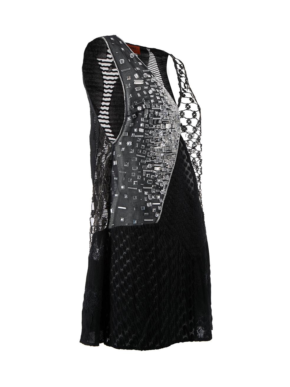 CONDITION is Very good. Minimal wear to dress is evident. Minimal loose threads and wear to the beading seen on this used Missoni designer resale item. Details Black Synthetic Mini dress See through V neckline Sleeveless Panelled lace with different