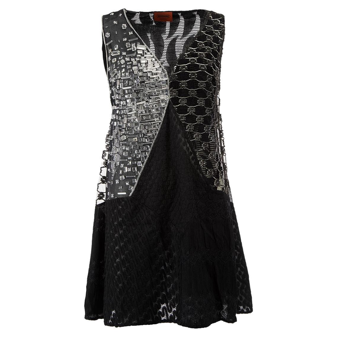 Pre-Loved Missoni Women's Black Plastic Bead Panel Lace Dress For Sale