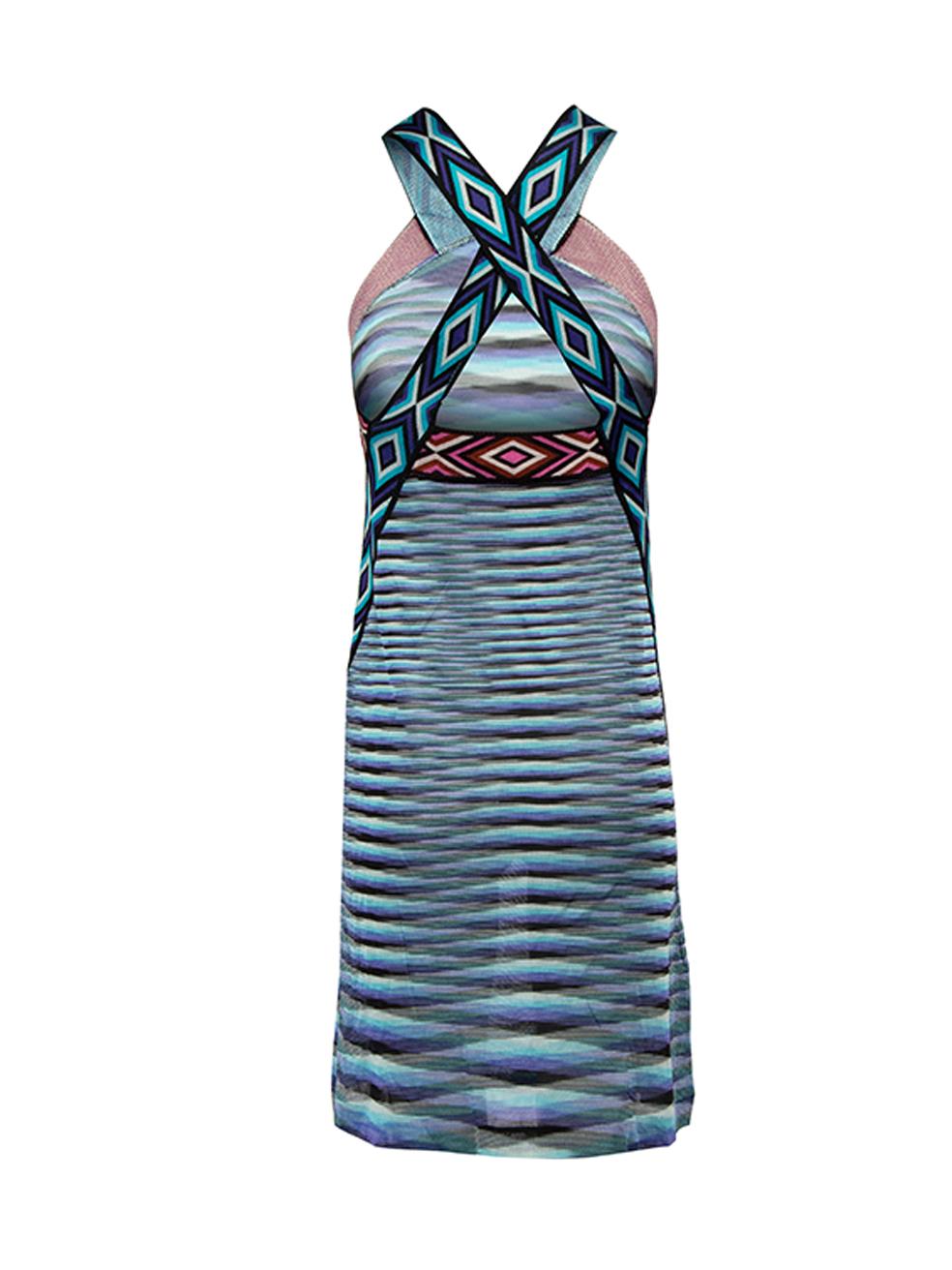 Pre-Loved Missoni Women's Blue Patterned Cross Strap Halter Dress In Excellent Condition In London, GB
