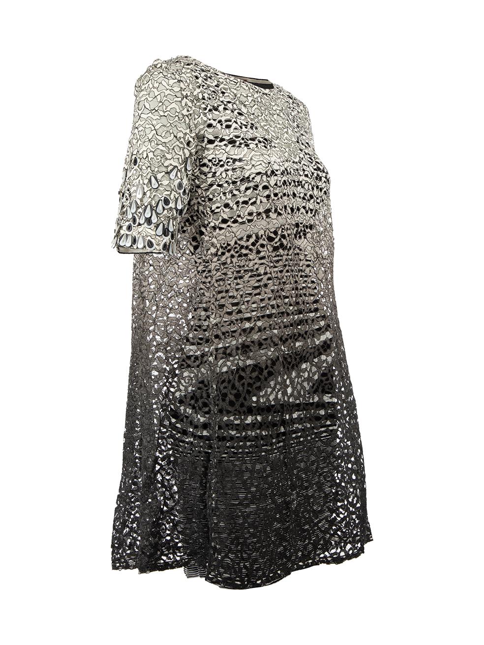 CONDITION is Very good. Hardly any visible wear to dress is evident on this used Missoni designer resale item. Details White, grey and black Synthetic Mini bilayer dress Degrading colour Sequinned scale short sleeves Striped under layer Boat
