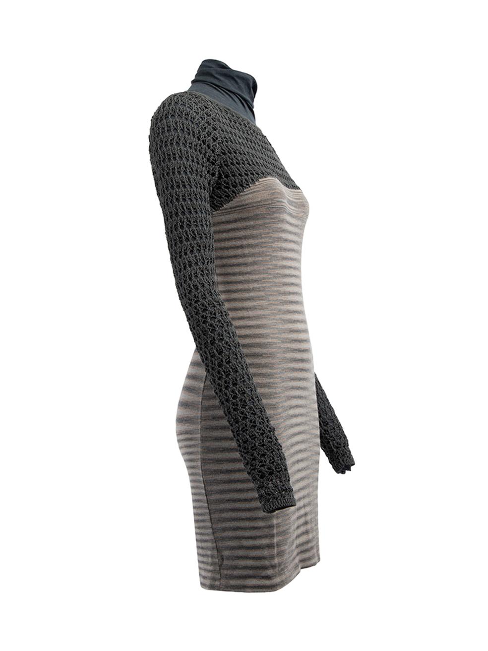CONDITION is Very good. Hardly any visible wear to dress is evident on this used Missoni designer resale item. Details Grey Wool Mini bilayer dress Turtleneck underlayer dress Crochet and striped panel dress Made in Italy Composition 80% Wool, 12%