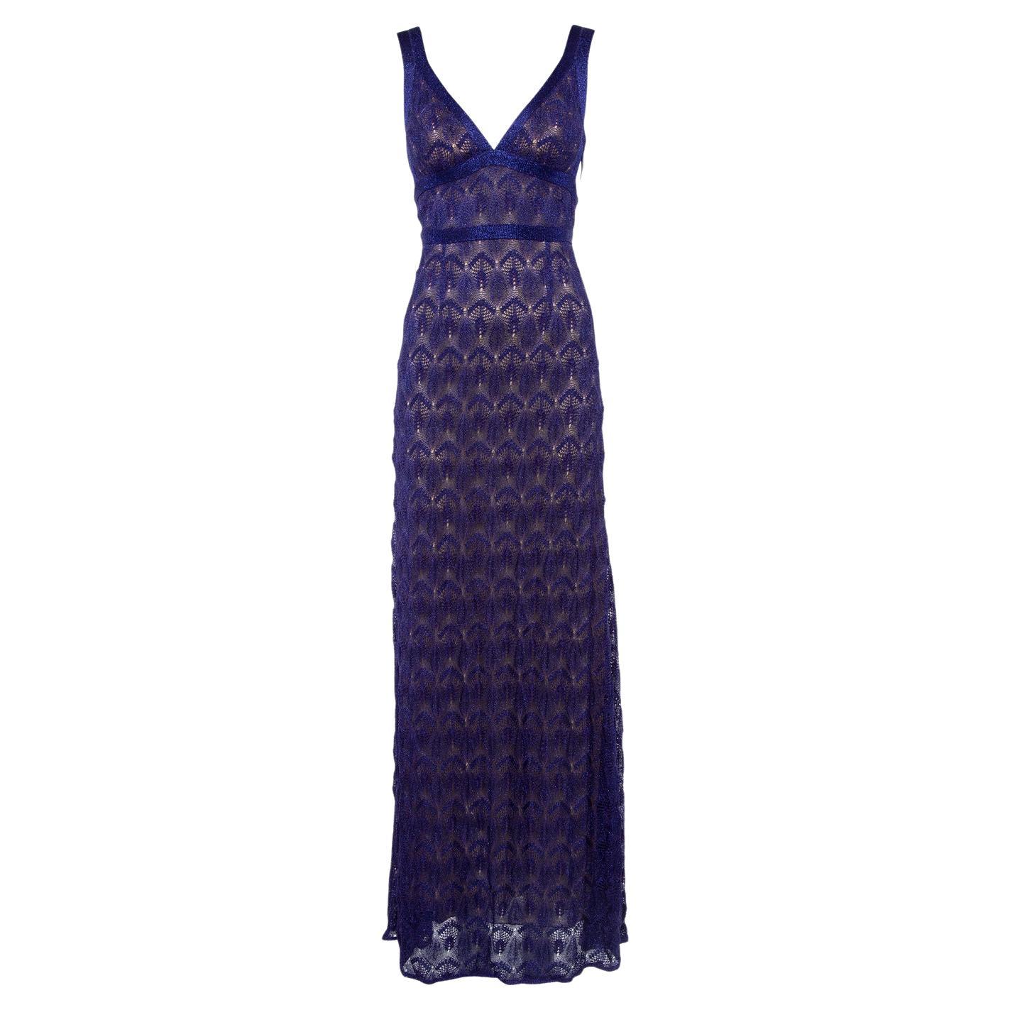 NEW Missoni Purple Embroidered Crochet Knit Evening Gown Maxi Dress 42 For Sale at 1stDibs