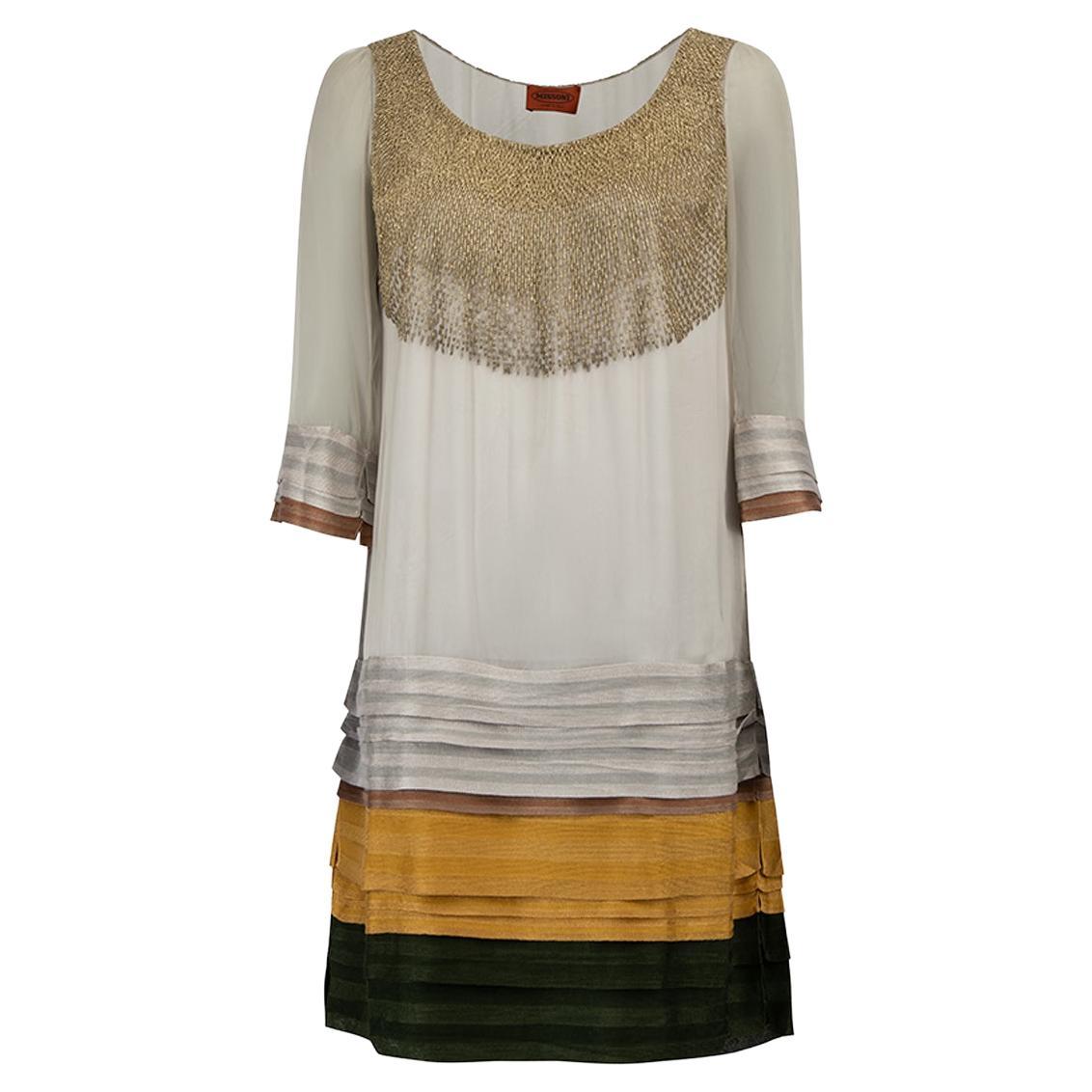 Pre-Loved Missoni Women's Multicolour Dress with Gold Bead Embellishments For Sale
