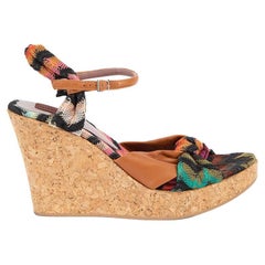 Pre-Loved Missoni Women's Multicolour Leather and Knitted Strap Cork Wedges
