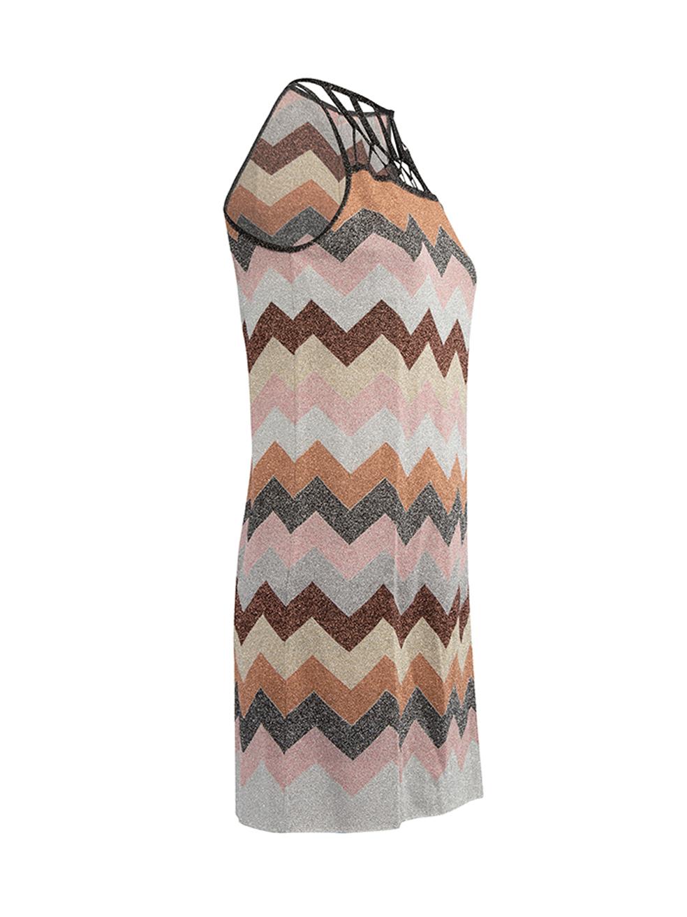 CONDITION is Very good. Hardly any visible wear to dress is evident on this used Missoni designer resale item. Details Multicolour Synthetic Mini sleeveless dress Chevron stripes pattern Webby halter neck Metallic threading Back zip closure with