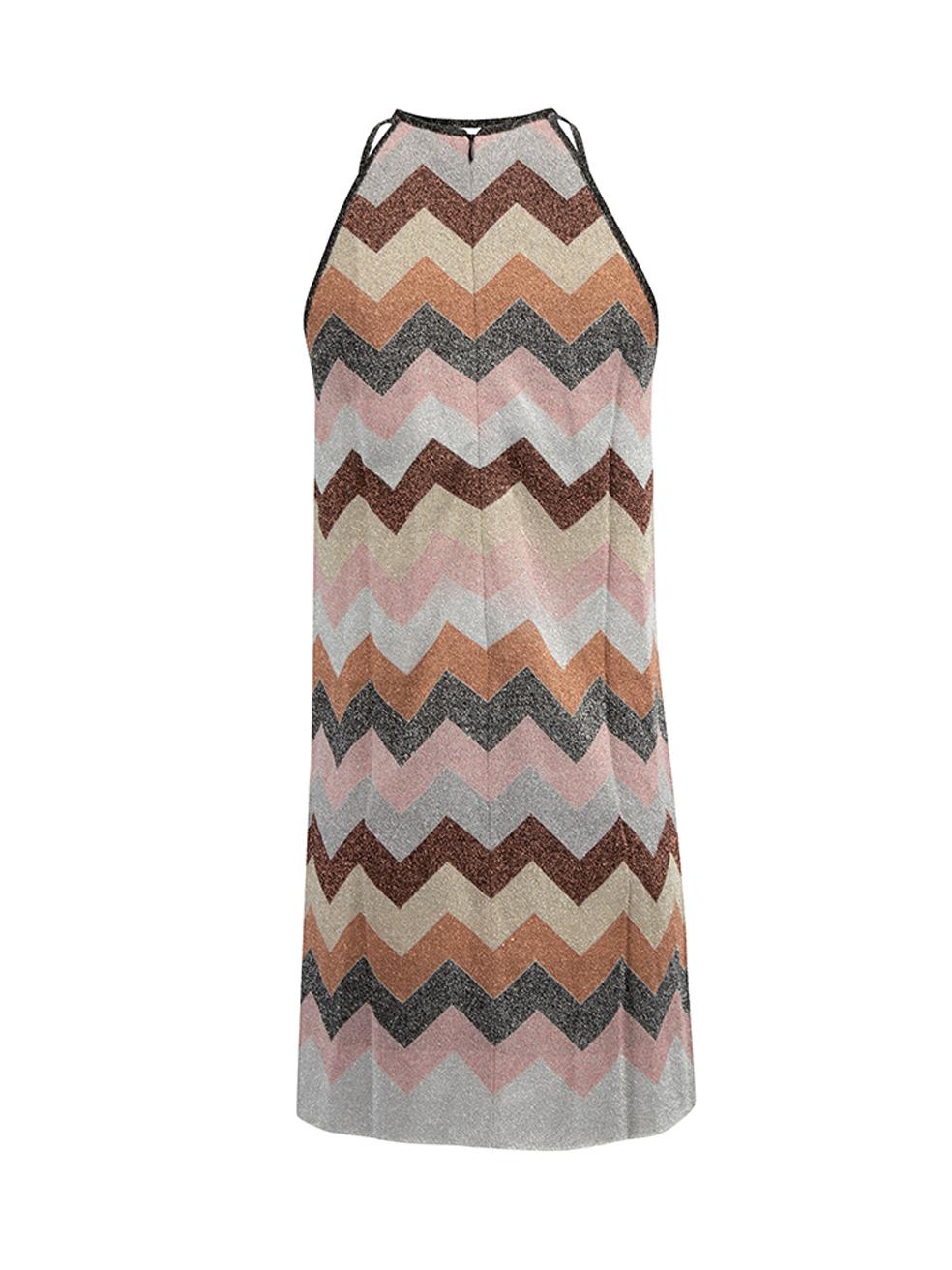 Pre-Loved Missoni Women's Multicolour Metallic Chevron Striped Halter Dress In Excellent Condition In London, GB