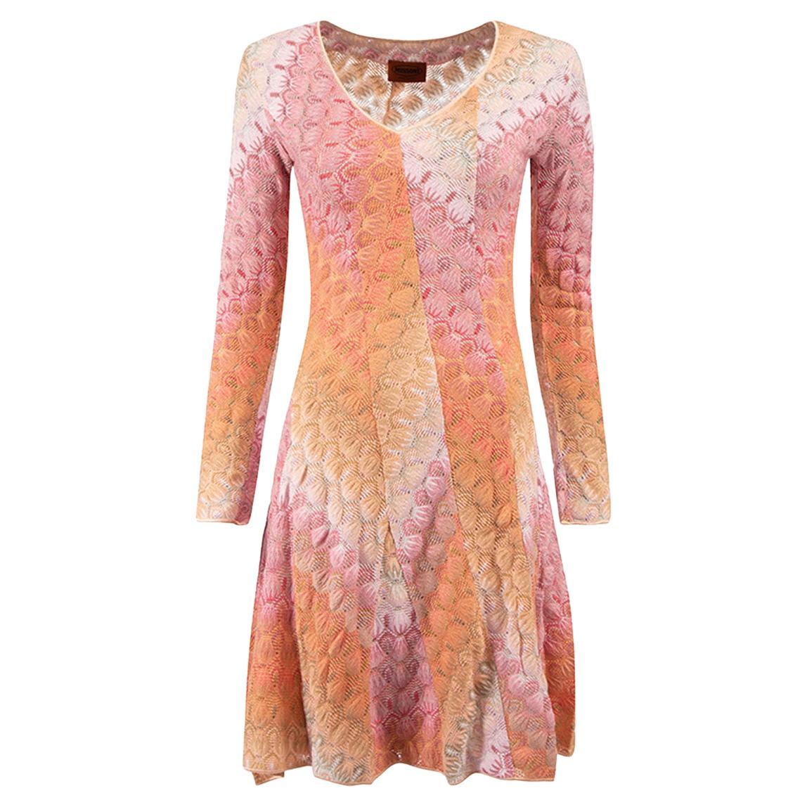 PreLoved Missoni Women's Pink Long Sleeve Tulip Pattern Knit Dress For