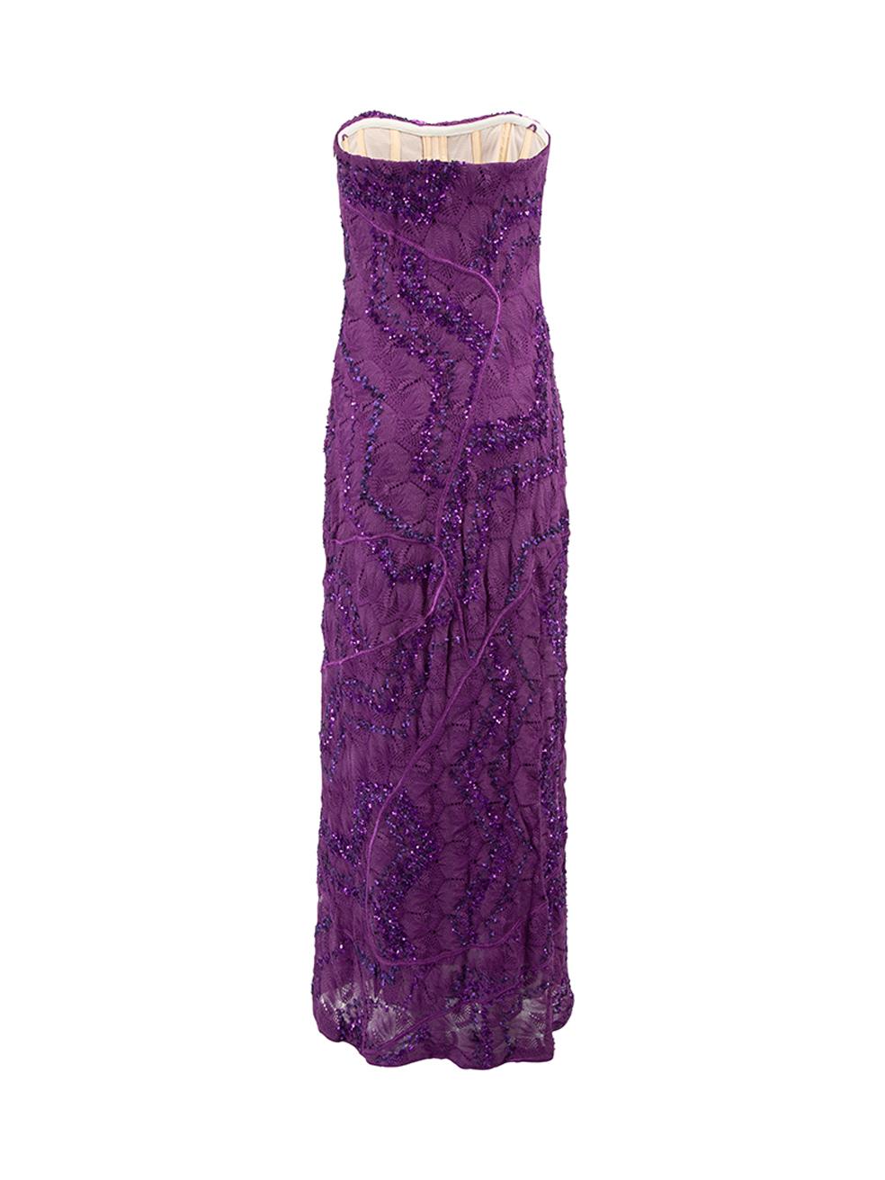 Pre-Loved Missoni Women's Purple Sequins Maxi Bustier Dress In Excellent Condition In London, GB