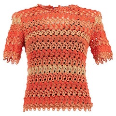 Pre-Loved Missoni Women's Red & Beige Crochet Short Sleeve Top