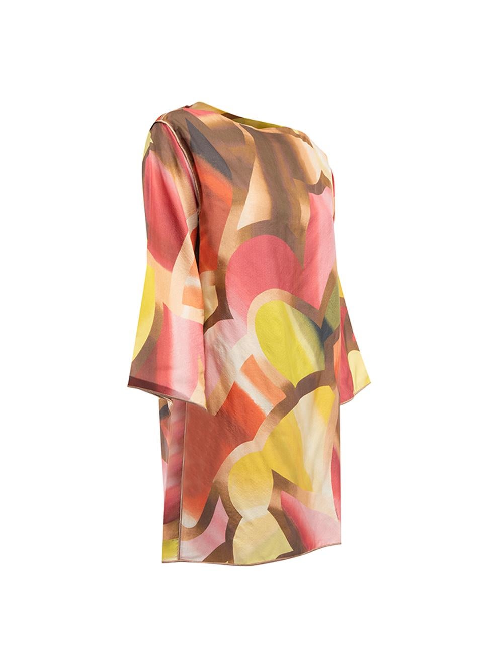 CONDITION is Very good. Hardly any visible wear to top is evident on this used Missoni designer resale item. Details Multicolour- Orange, yellow and pink Silk Tunic long top Long sleeves Abstract pattern Wide boat neckline Made in Italy Composition