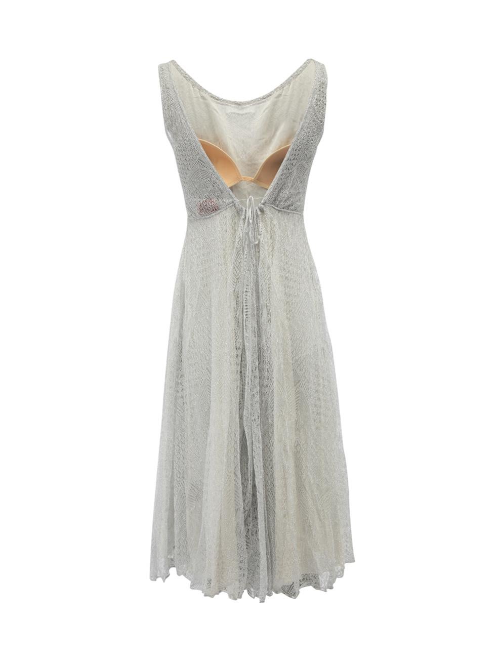 Pre-Loved Missoni Women's Silver Metallic Patterned Open Back Dress In Excellent Condition In London, GB