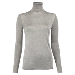 Pre-Loved Missoni Women's Silver Shimmery Thin Turtleneck Top