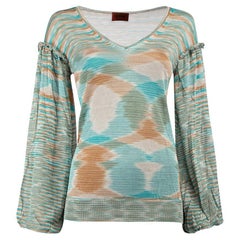 Pre-Loved Missoni Women''s Türkis-Top mit Ballonärmeln und Rüschen Det