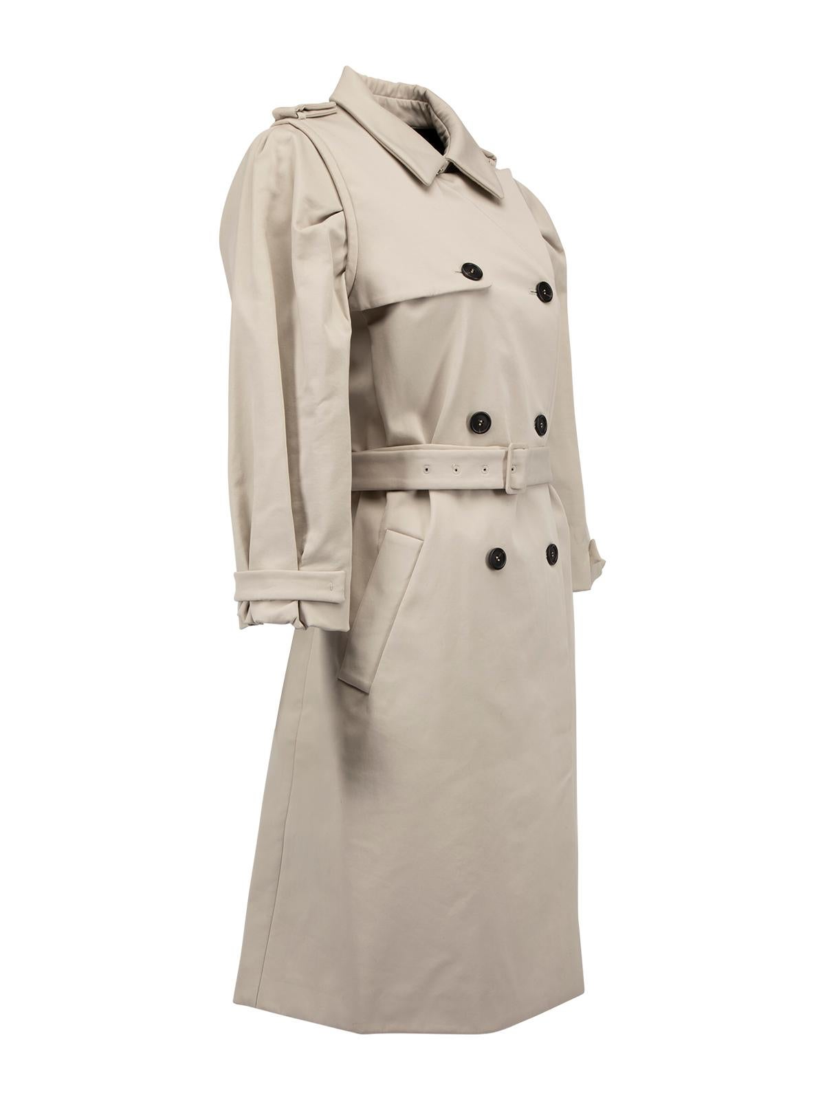 CONDITION is Very good. Hardly any visible wear to trench is evident. There are some light marks to the jacket exterior on this used Miu Miu designer resale item. Details Beige Cotton Long sleeves Button fastening Waist belt Double breasted Hip