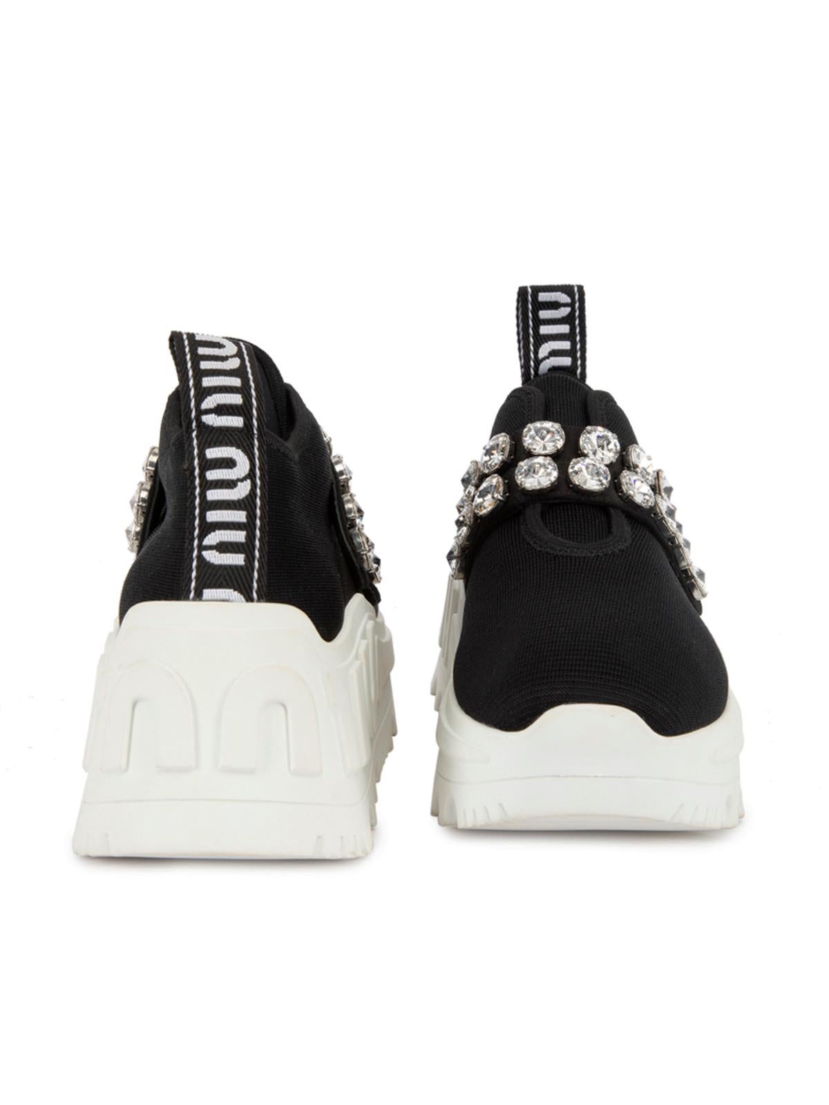 Pre-Loved Miu Miu Women's Black Crystal Embellished Chunky Sneaker In Excellent Condition In London, GB