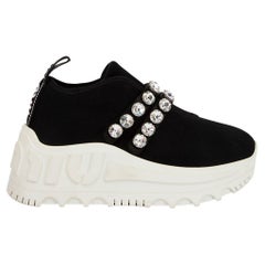 Pre-Loved Miu Miu Women's Black Crystal Embellished Chunky Sneaker