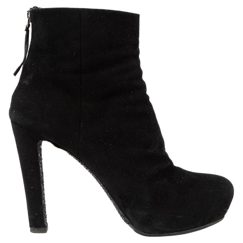 Pre-Loved Miu Miu Women's Black Suede Ankle Boots with Glitter Sole For Sale
