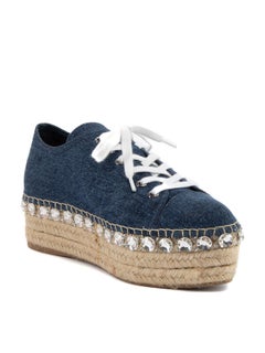 Espadrille Miu Miu bleu en denim pour femme, avec embellissement en cristal.