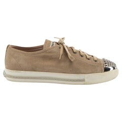 Pre-Loved Miu Miu Women's Brown Suede Silver Studded Toe Cap Trainers