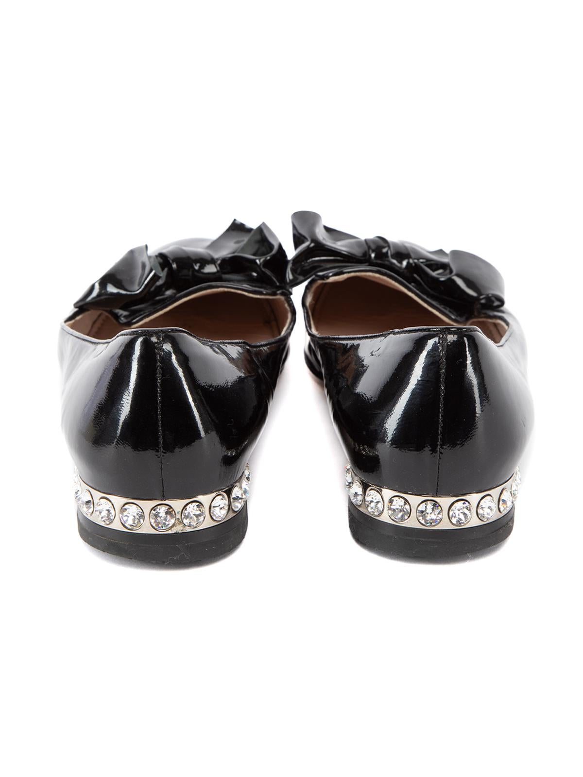 Pre-Loved Miu Miu Women's Patent Leather Bow Flats In Excellent Condition In London, GB
