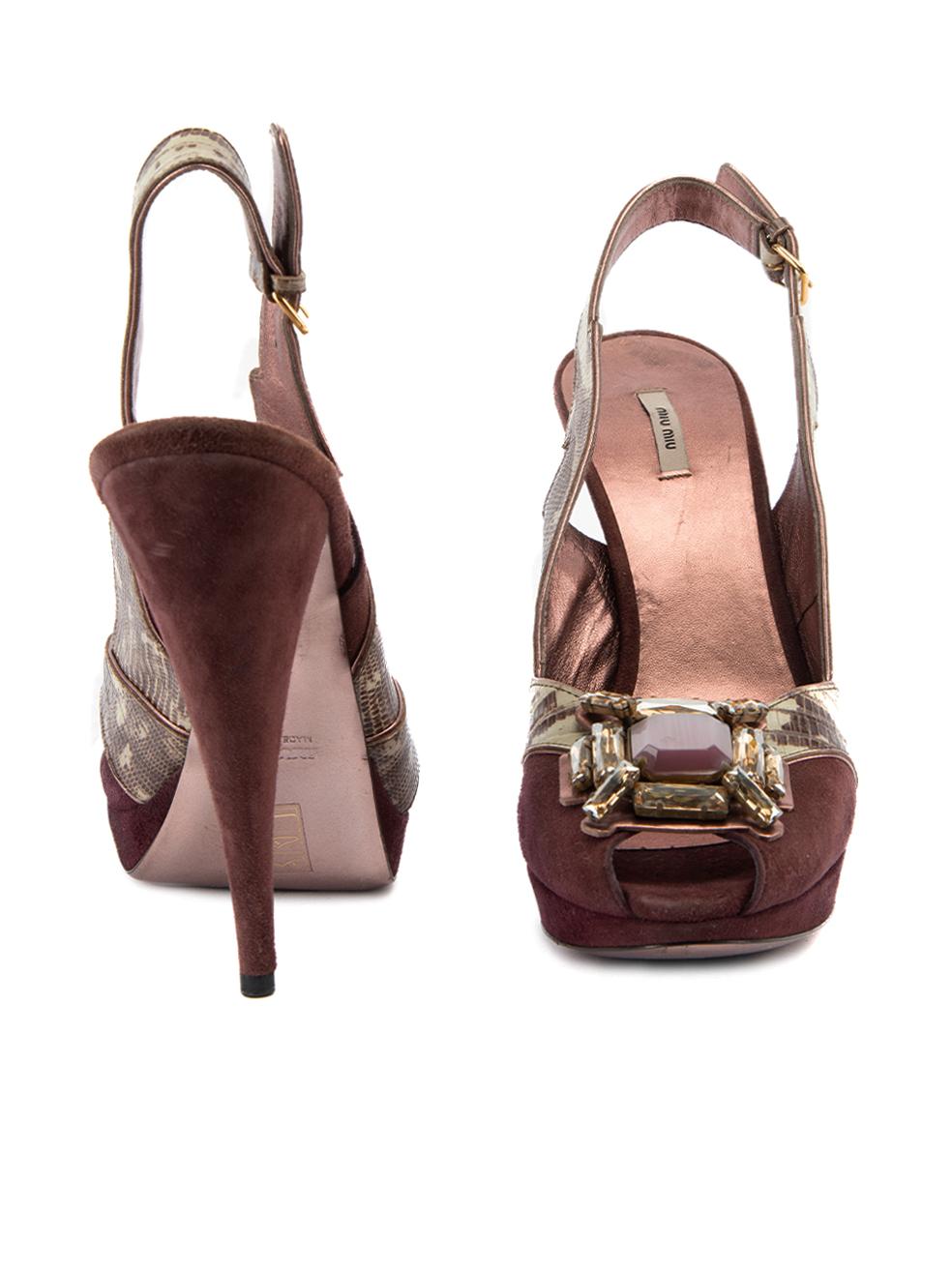 Brown Pre-Loved Miu Miu Women's Purple Embellished Snakeskin Slingback Heels