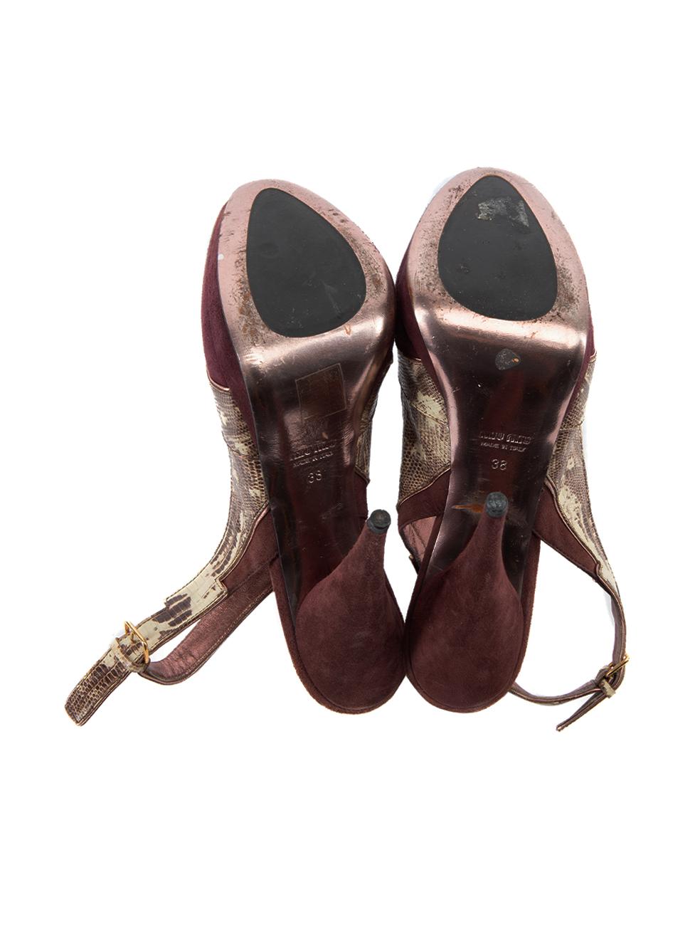Pre-Loved Miu Miu Women's Purple Embellished Snakeskin Slingback Heels In Excellent Condition In London, GB