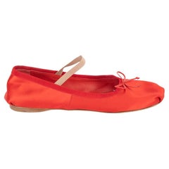 Pre-Loved Miu Miu Women's Red Satin Bow Accent Ballet Flats