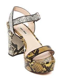 Pre-Loved Miu Miu Women's Snakeskin and Glitter Strap Heels