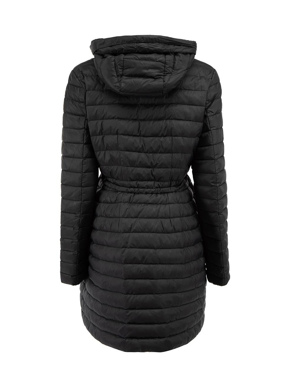 Pre-Loved Moncler Women's Black Down Long Line Belted Puffer Coat In Excellent Condition In London, GB