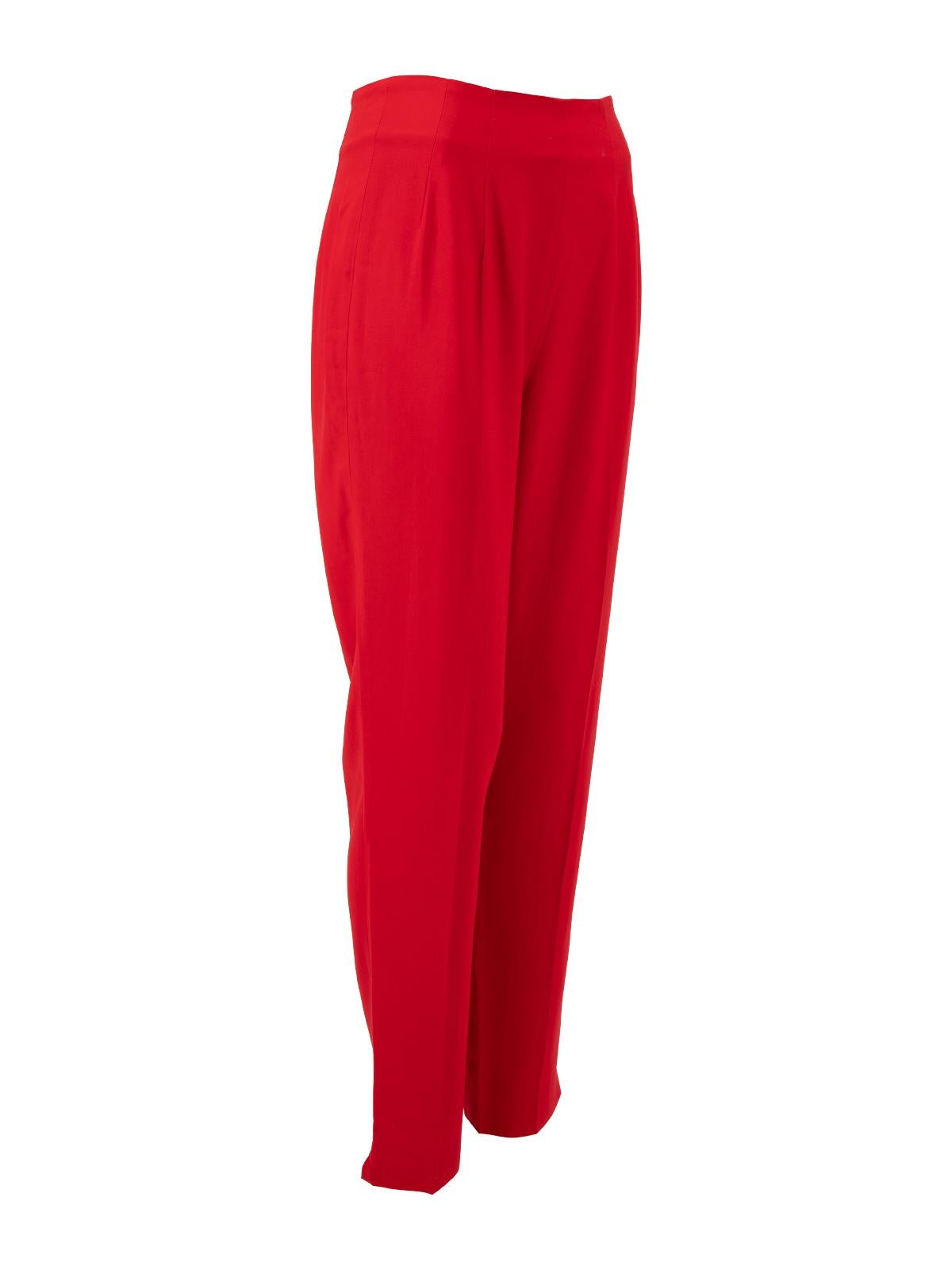 CONDITION is Very good. Hardly any visible wear to trousers is evident on this used Moschino Couture designer resale item. Details Red Synthetic Trousers Regular length High rise Straight leg Side zip closure with buttoned flap Made in Italy