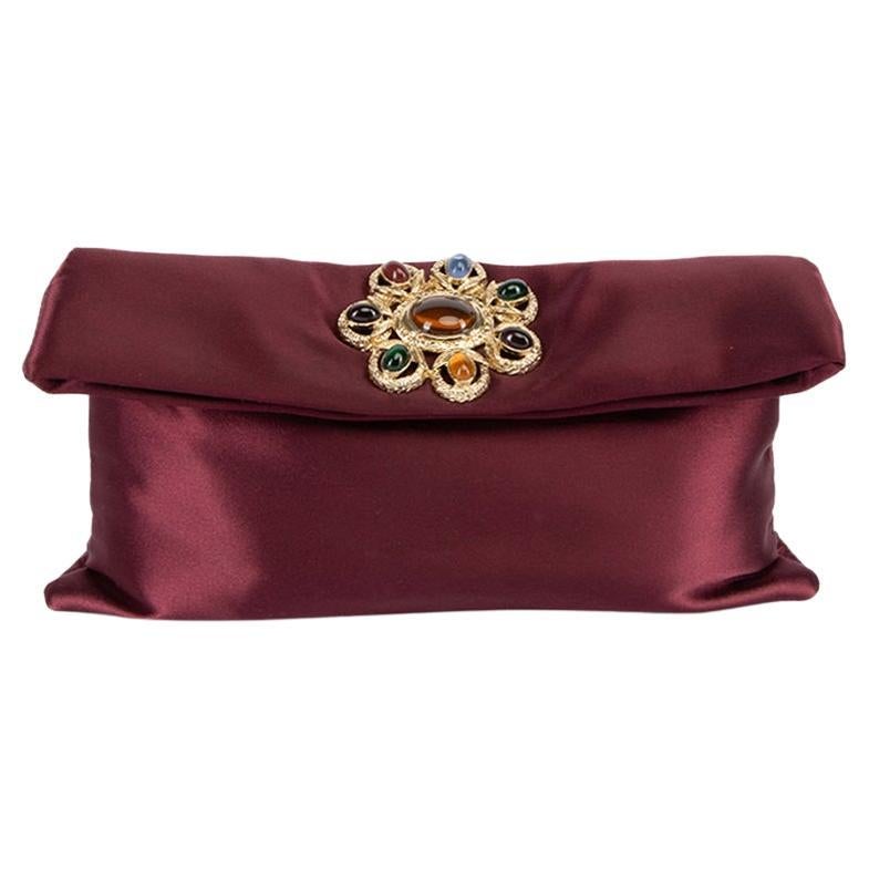 Pre-Loved Moschino Women's Burgundy Satin Crystal Embellished Clutch Bag